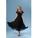 فستان صيفي أسود اللون من الشيفون ذات أكمام قصيرة ورقبة دائرية