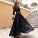 فستان طويل بأكمام طويلة بتصميم عصري رائع متوفر باللونين الأسود والأبيض