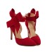 حذاء أحمر بكعب عالي رفيع ذو رأس مدبب مزين بفيونكة جميلة