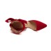 حذاء أحمر بكعب عالي رفيع ذو رأس مدبب مزين بفيونكة جميلة