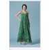 فستان طويل باللون الأخضر بدون أكمام مزين بطبعات ورود جذابة