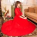 فستان أحمر طويل ذو ياقة عالية