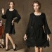 فستان أسود فضفاض وقصير بأكمام طويلة بتصميم بسيط وجذاب