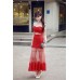 فستان أحمر ماكسي بتصميم جديد من القطن والتل الشفاف