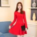 فستان أحمر جذاب بخصر عالي