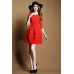 فستان أحمر قصير بأكمام من الدانتيل بتصميم أكثر من رائع