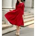 فستان أحمر بأكمام طويلة بتصميم كلاسيكي رائع
