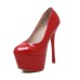 حذاء أحمر بكعب عالي رفيع ومقدمة دائرية بتصميم عالي الجودة