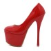 حذاء أحمر بكعب عالي رفيع ومقدمة دائرية بتصميم عالي الجودة