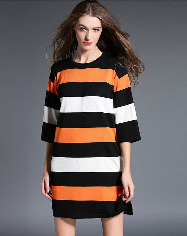 2016FashionStriped34SleeveCasualDresses-AFK090832