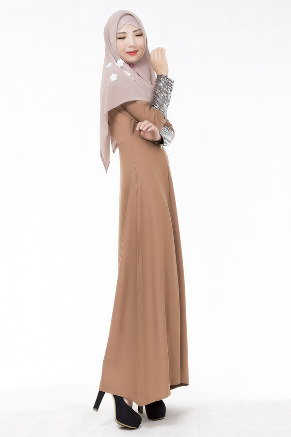 HijabFashionSequinedLongSleeveMuslimWomenDress-TFK081119