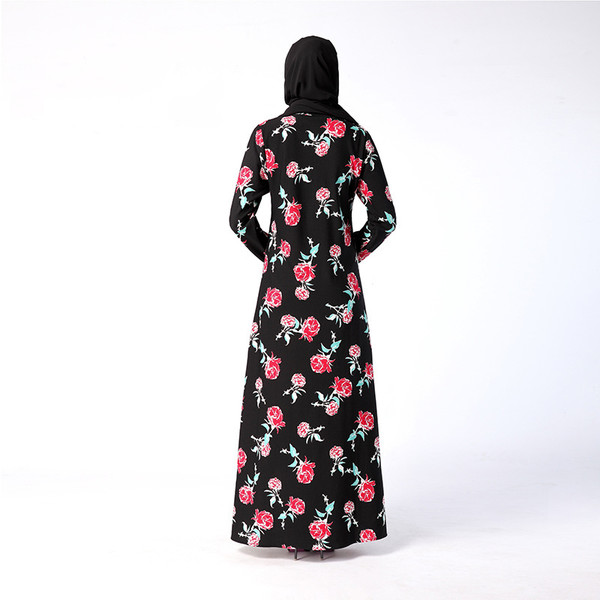 HijabStyleFloralPrintedLongSleeveAbayaDress-TFK081002
