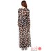 فستان أنيق طويل أكمام طويلة من الشيفون  مزين بطبعات زهور ملونة على كامل التصميم 