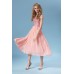 فستان طويل من الشيفون الوردي مزين بالدانتيل ذا أكمام قصيرة
