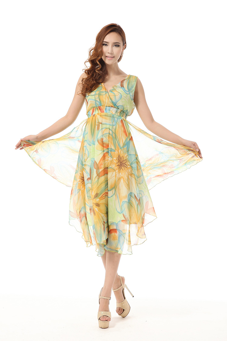 2013FashionV-neckFlowerPrintSleevelessMaxiDress-YR071802