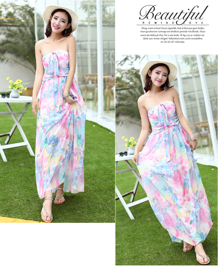 2014BeachStyleDressHalterLooseFloralPatternBacklessDressChiffonMaxiDress-ZMT111402