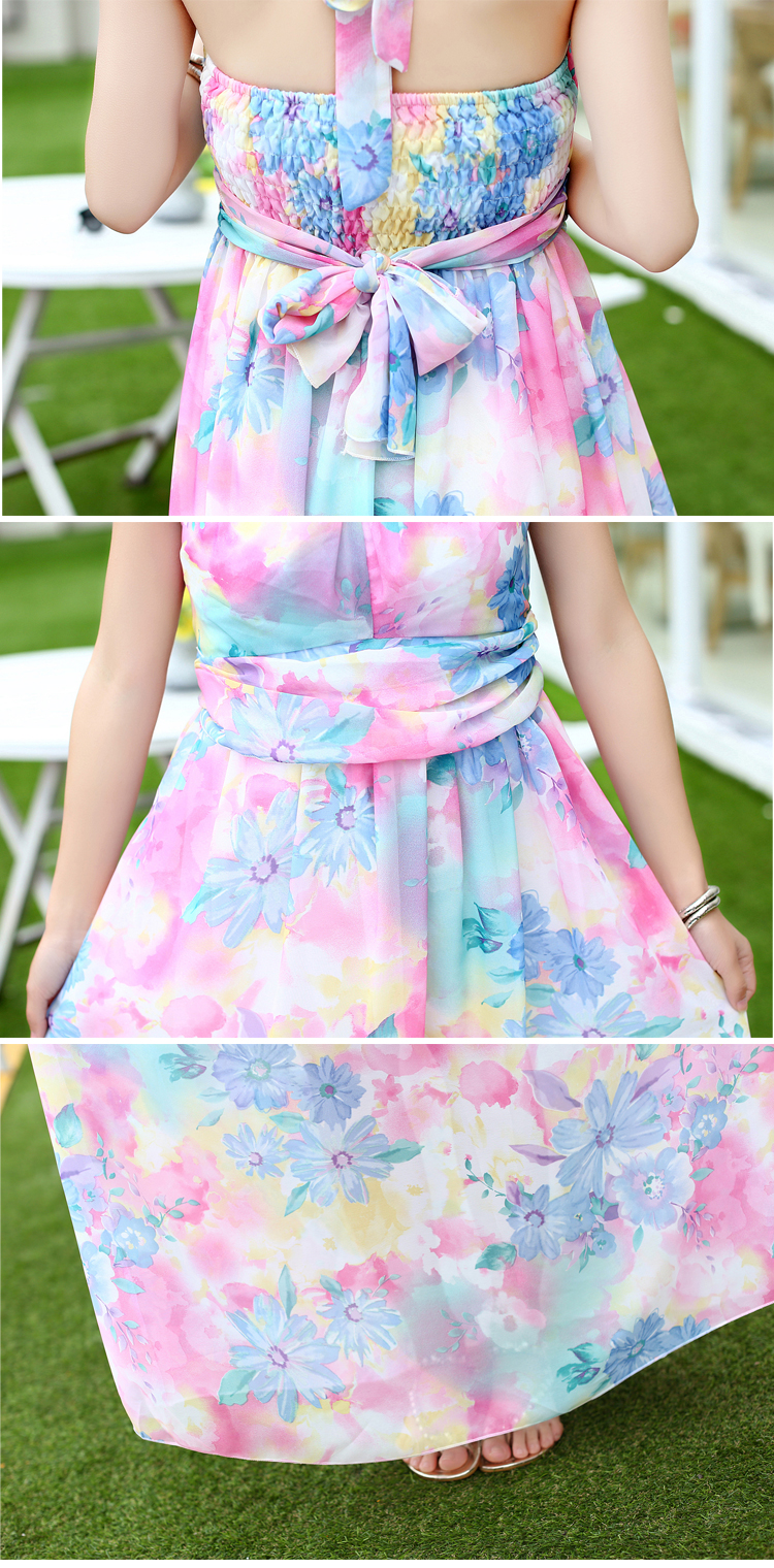 2014BeachStyleDressHalterLooseFloralPatternBacklessDressChiffonMaxiDress-ZMT111402