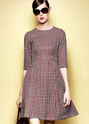 2014NewArrivalEuropeanCelebrityBrandVintageGracefulDressPulloverHalfSleevePrintedSmartWaistDressS-XL-XLT092511