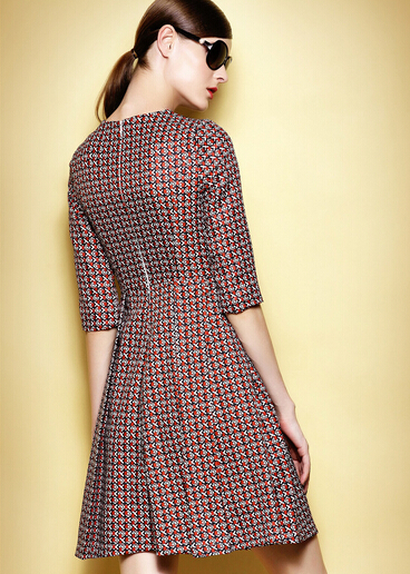 2014NewArrivalEuropeanCelebrityBrandVintageGracefulDressPulloverHalfSleevePrintedSmartWaistDressS-XL-XLT092511