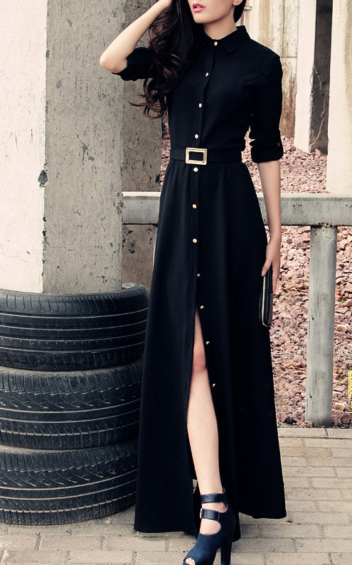 2014NewComingDressSingle-breastedLongSleeveDressLapelBlackMaxiDress-ZMT102820BA