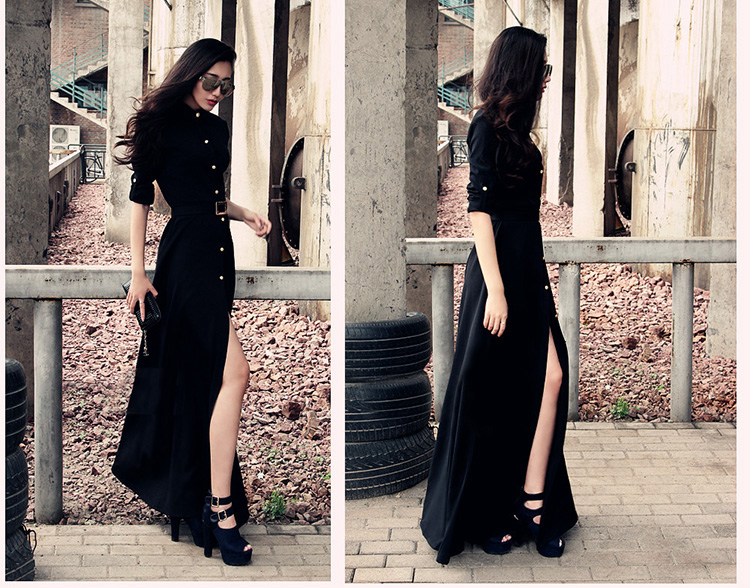 2014NewComingDressSingle-breastedLongSleeveDressLapelBlackMaxiDress-ZMT102820BA