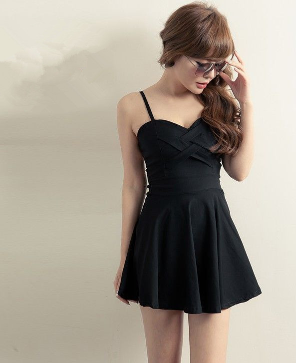 2014NewSuppliedSexySpaghettiStrapsDressCrossoverHollowOutBacklessOffShoulderA-LineDress-FT031004BA