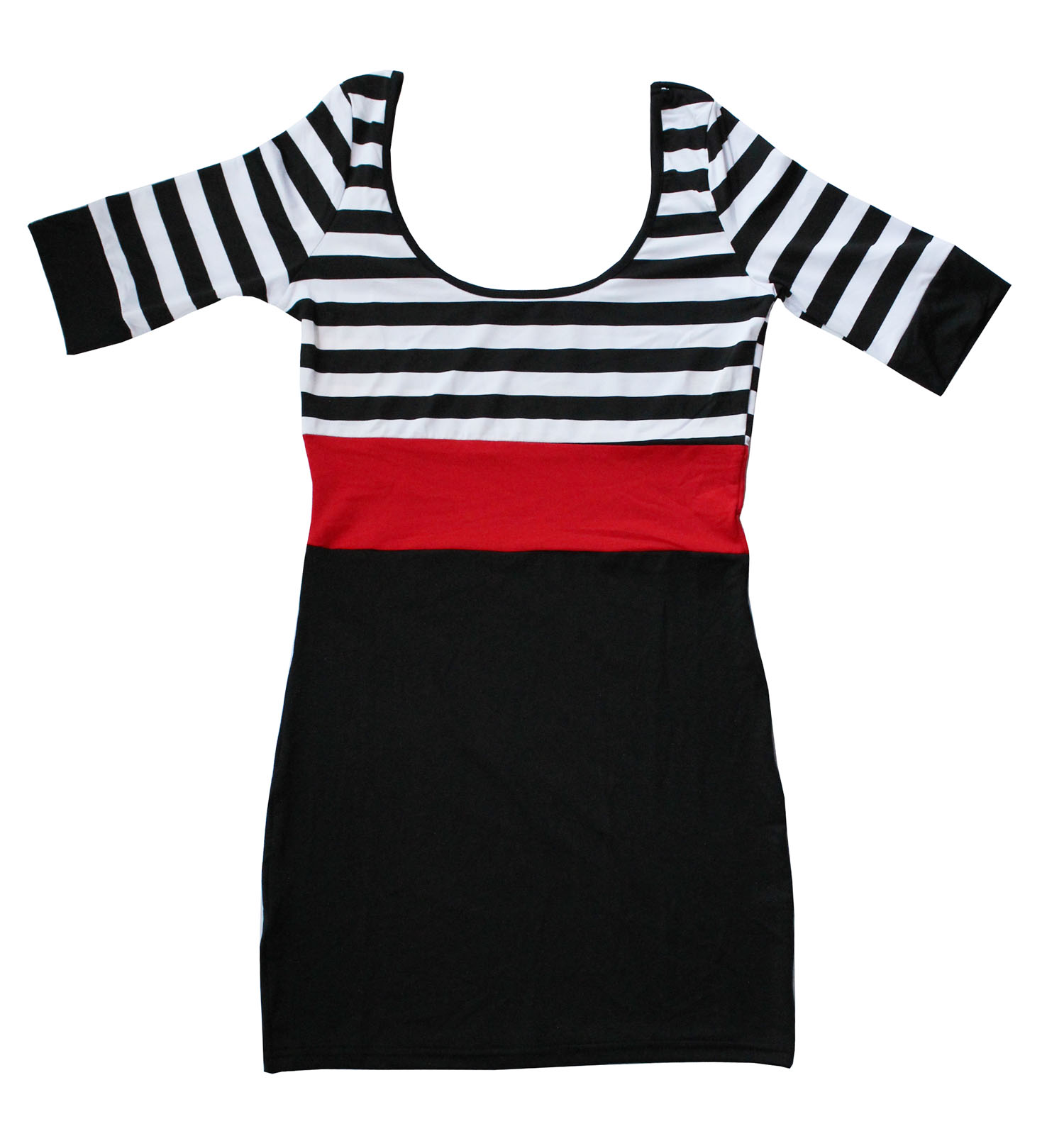 2014SeductiveWomenDressStripedFittedWrapLowO-NeckDressNighClubBlackDress-ZMT111924BA