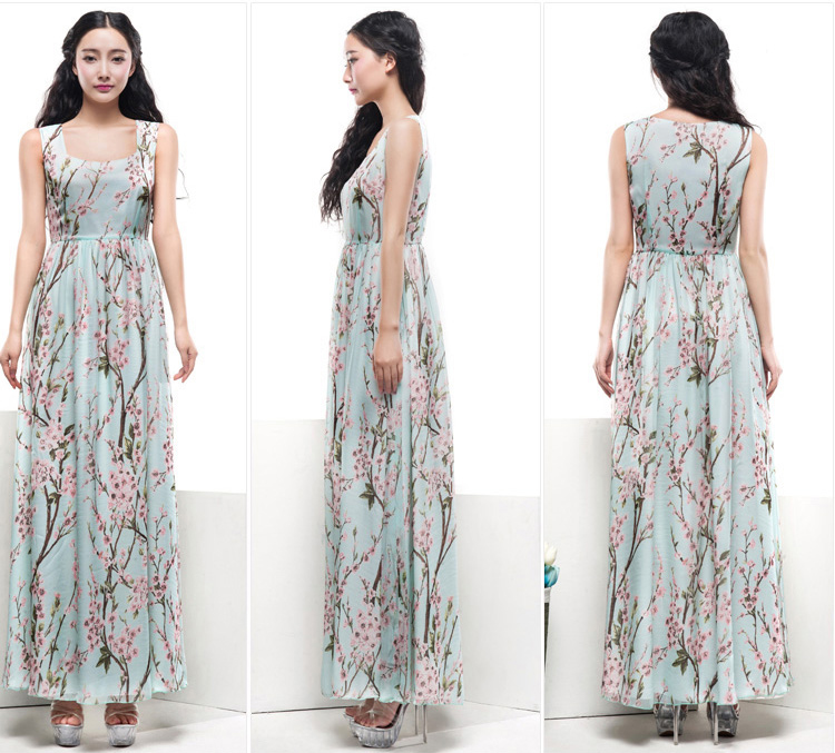 2014SpringNewComingChinaTraditionalBlossomPaintingSleevelessPleatedDress-HMT031616LG