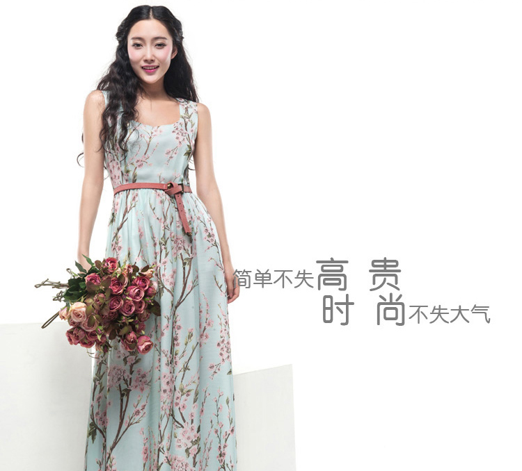 2014SpringNewComingChinaTraditionalBlossomPaintingSleevelessPleatedDress-HMT031616LG