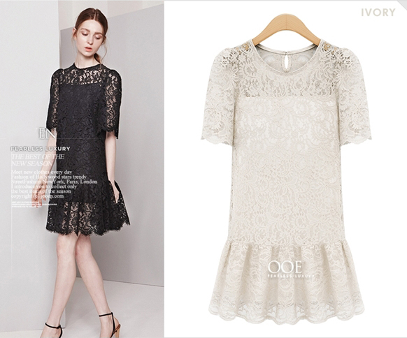 2014SummerNewArrivalLaceHollowOutRufflesShortSleeveLadyDress-HMT040909