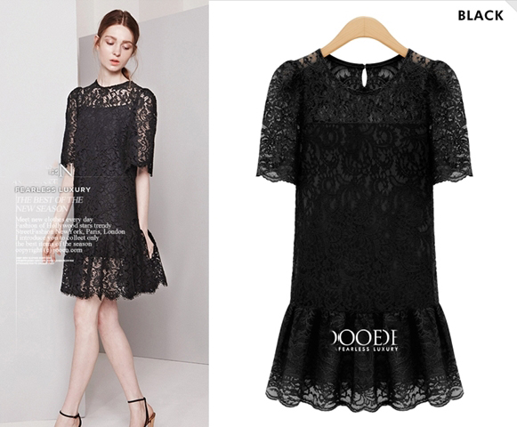 2014SummerNewArrivalLaceHollowOutRufflesShortSleeveLadyDress-HMT040909