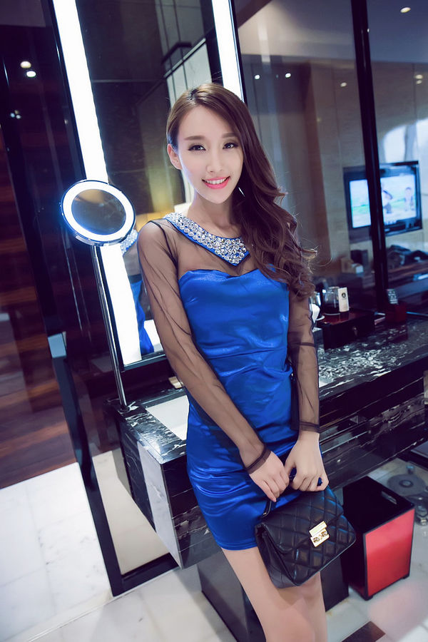 2015AutumnGauzeMatchingStuddedCollarSheathDressCheapDress-DFE091849A