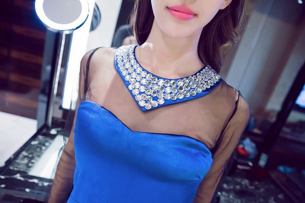 2015AutumnGauzeMatchingStuddedCollarSheathDressCheapDress-DFE091849A