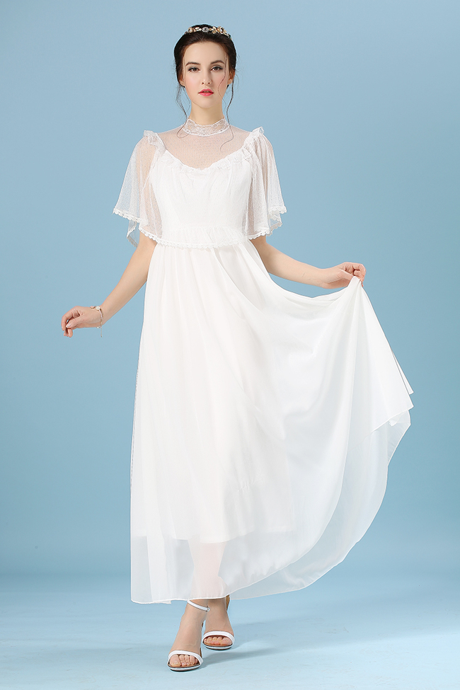 2015BeautifulWomenRuffleLaceSplitChiffonWhiteMaxiDress-ZME050637WI