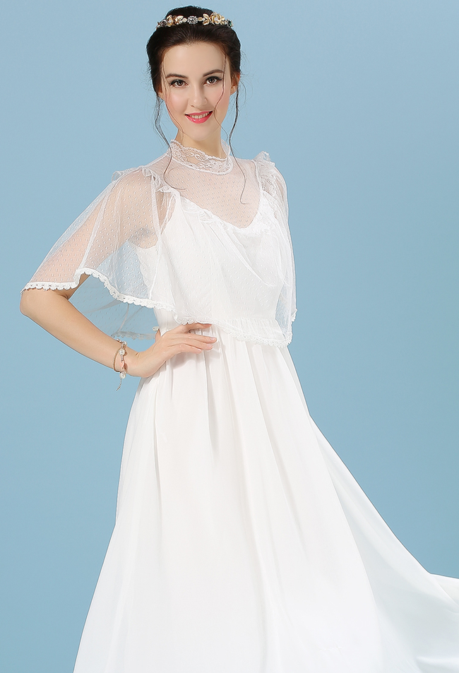 2015BeautifulWomenRuffleLaceSplitChiffonWhiteMaxiDress-ZME050637WI