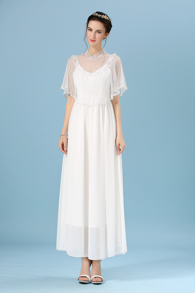 2015BeautifulWomenRuffleLaceSplitChiffonWhiteMaxiDress-ZME050637WI