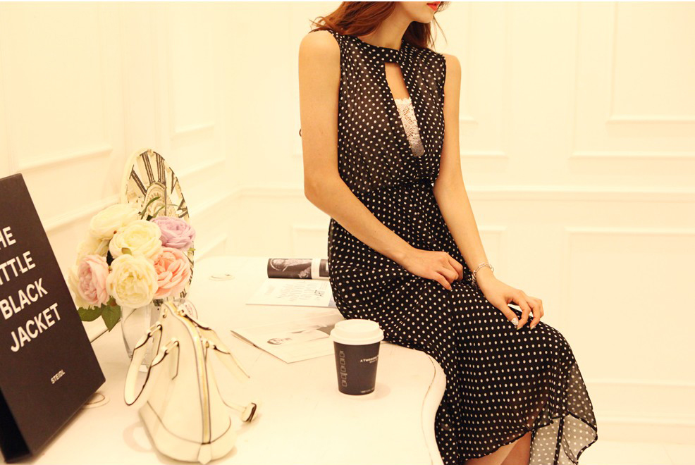 2015BohemianBeachChiffonDressDotPrintingSleevelessBlackCasualDress-ZME011307BA