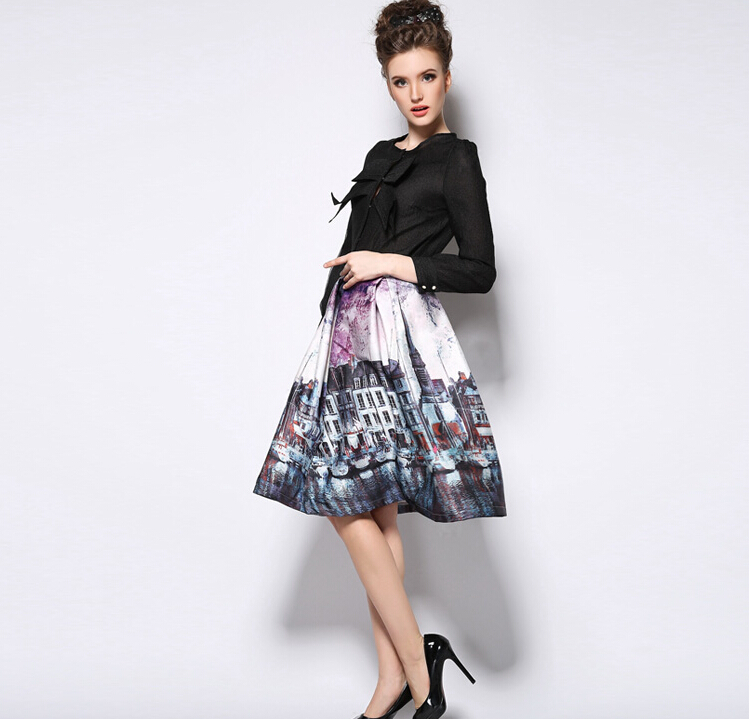 2015BritishFashionWomenSkirtPrintedPatternCasualRegularSkirt-JME012209