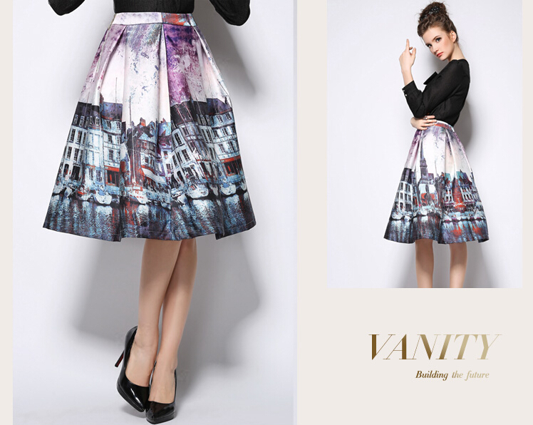 2015BritishFashionWomenSkirtPrintedPatternCasualRegularSkirt-JME012209