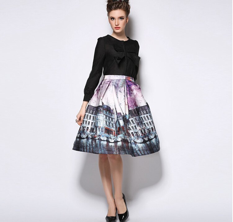 2015BritishFashionWomenSkirtPrintedPatternCasualRegularSkirt-JME012209