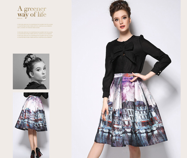 2015BritishFashionWomenSkirtPrintedPatternCasualRegularSkirt-JME012209