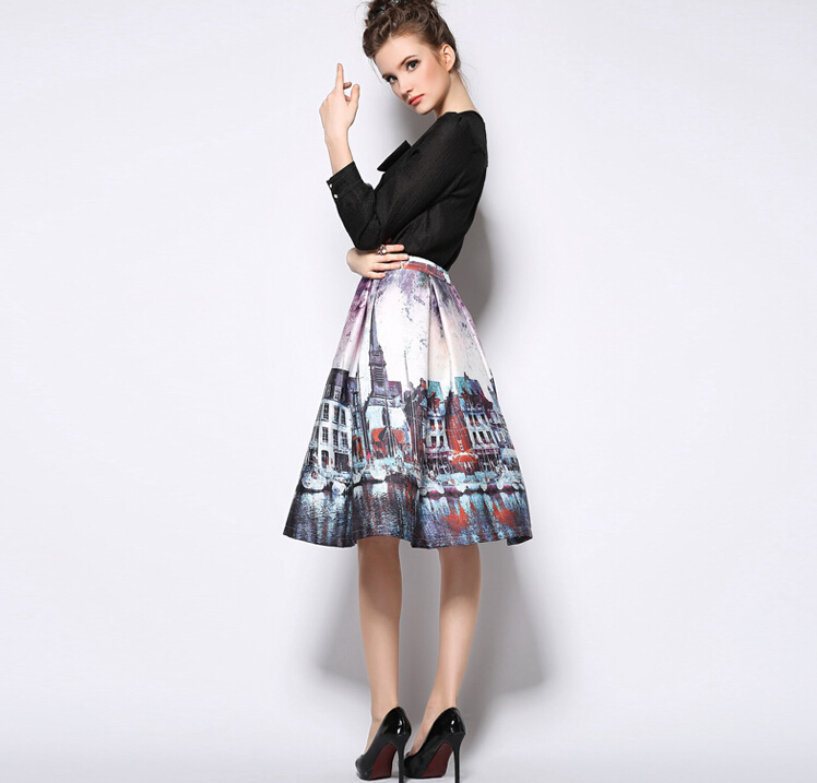 2015BritishFashionWomenSkirtPrintedPatternCasualRegularSkirt-JME012209