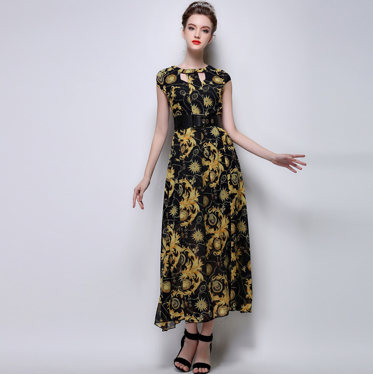 2015CustomDesignWomenFloralPrintingSleevelessBlackMaxiDress-ZME052506BA