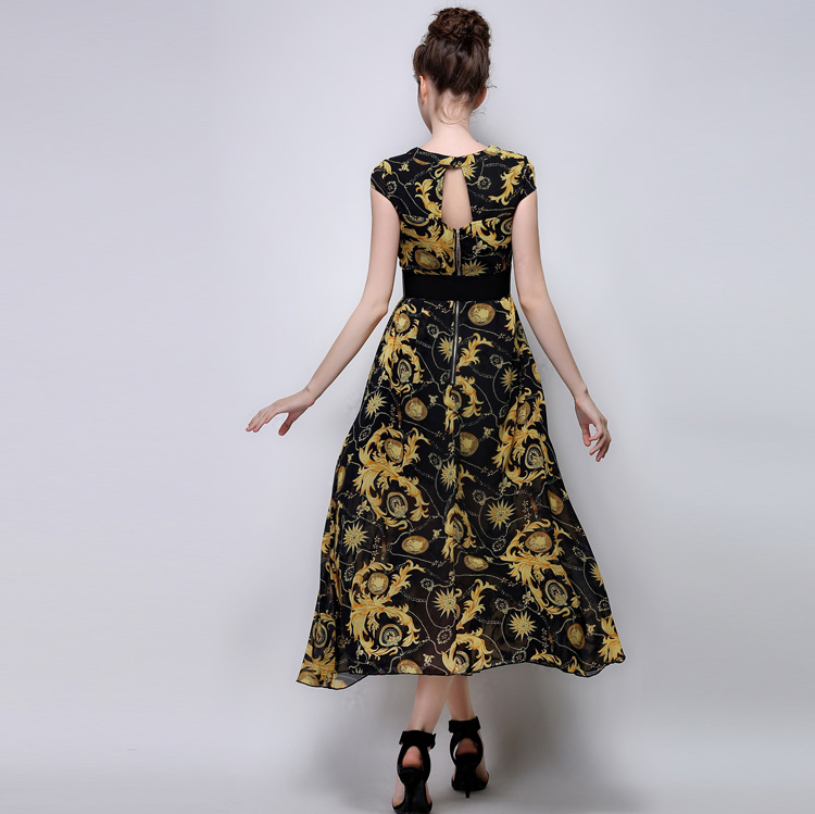 2015CustomDesignWomenFloralPrintingSleevelessBlackMaxiDress-ZME052506BA