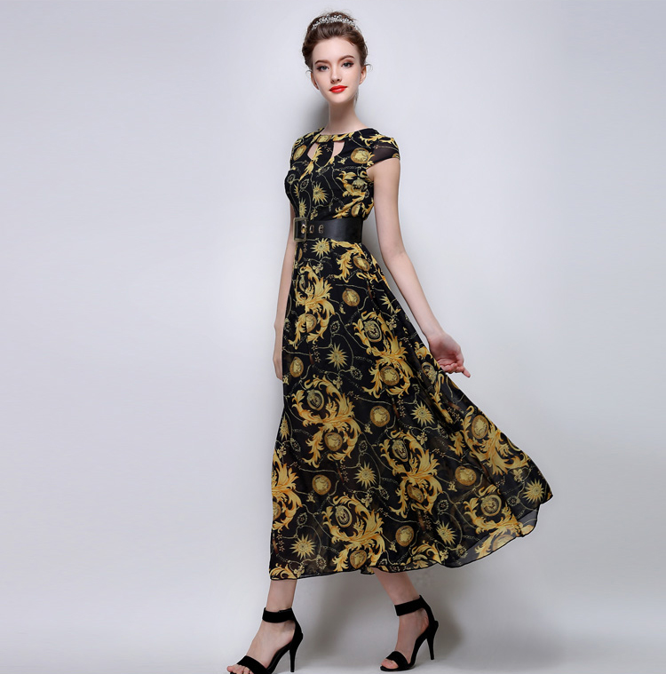 2015CustomDesignWomenFloralPrintingSleevelessBlackMaxiDress-ZME052506BA