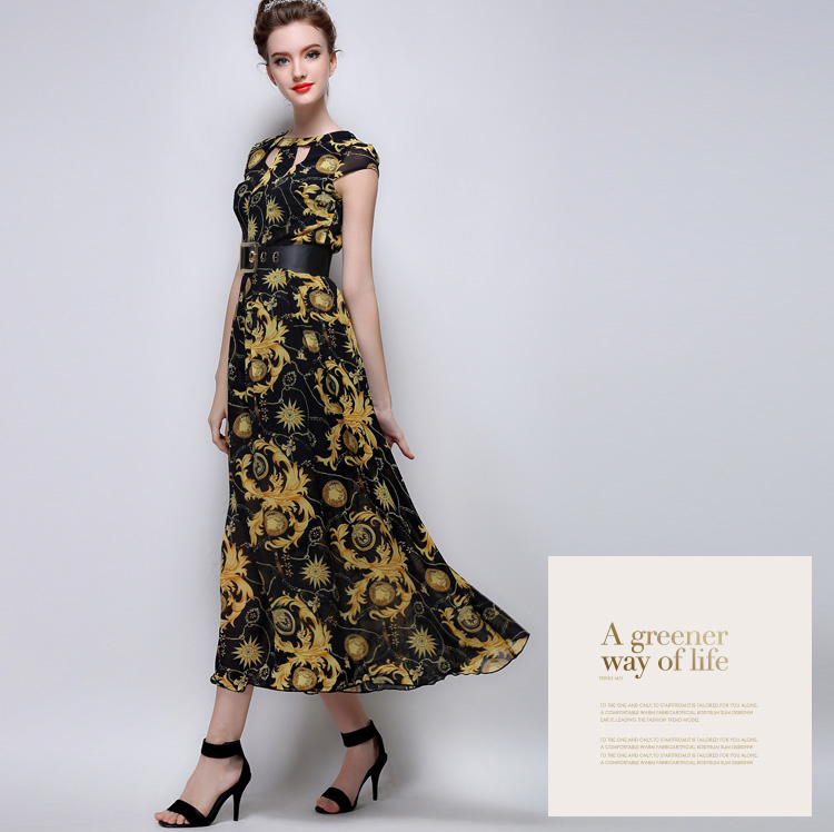 2015CustomDesignWomenFloralPrintingSleevelessBlackMaxiDress-ZME052506BA