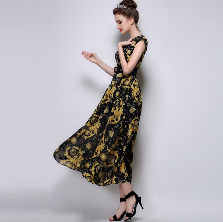 2015CustomDesignWomenFloralPrintingSleevelessBlackMaxiDress-ZME052506BA