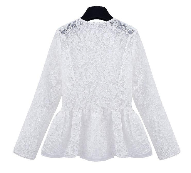 2015ElegantCasualWomenLongSleeveSingle-breastedWhiteLaceBlouse-ZME041315WI