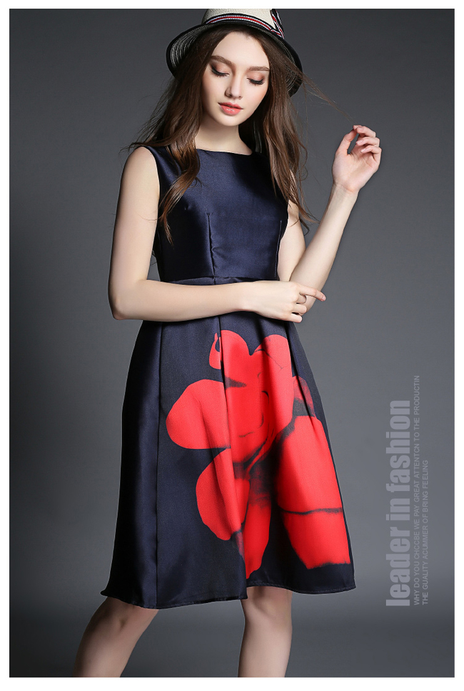 2015EuropeanElegantWomenSleevelessPrintingBallGownDress-ZLE040923DB