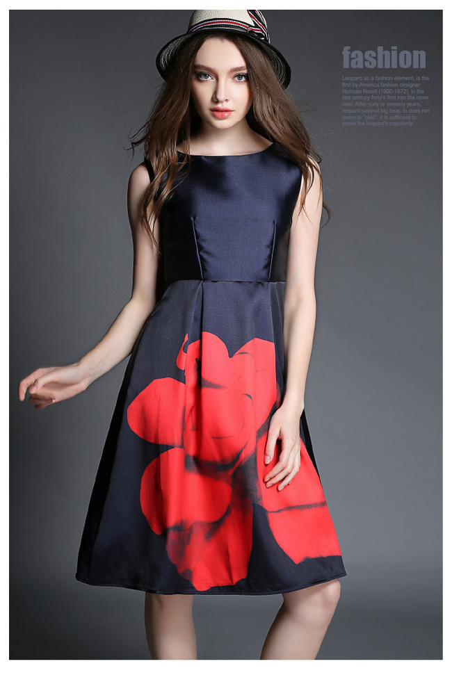 2015EuropeanElegantWomenSleevelessPrintingBallGownDress-ZLE040923DB